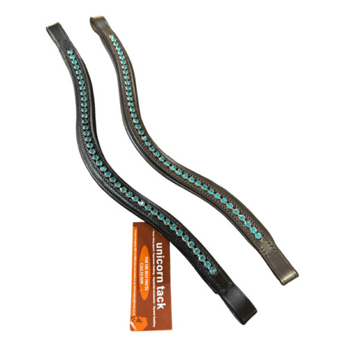 Unicorn Tack Diamante Browband Turquoise Blue Brown - Image 2